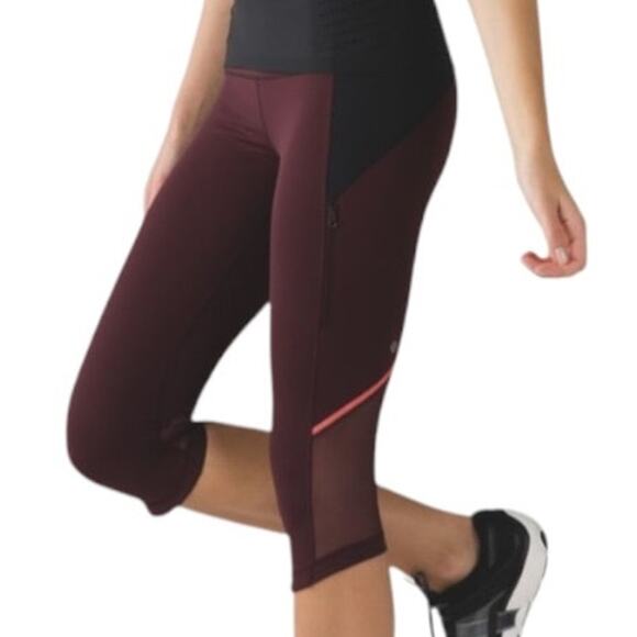 Lululemon Kris Cross Crop (Full-On Luxtreme) Bordeaux Drama / Black EUC Size 6 - Picture 2 of 11